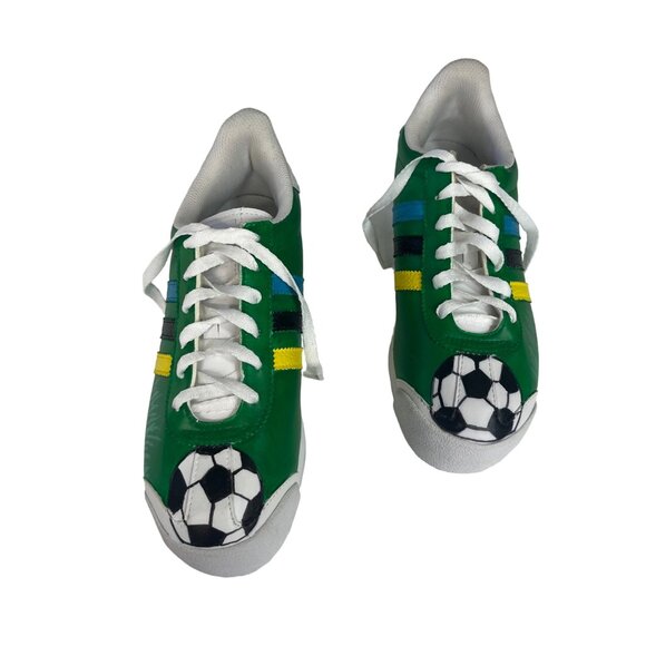 Adidas Custom Hand Painted Soccer Themed Sneakers Green Size 6.5 - Picture 3 of 13